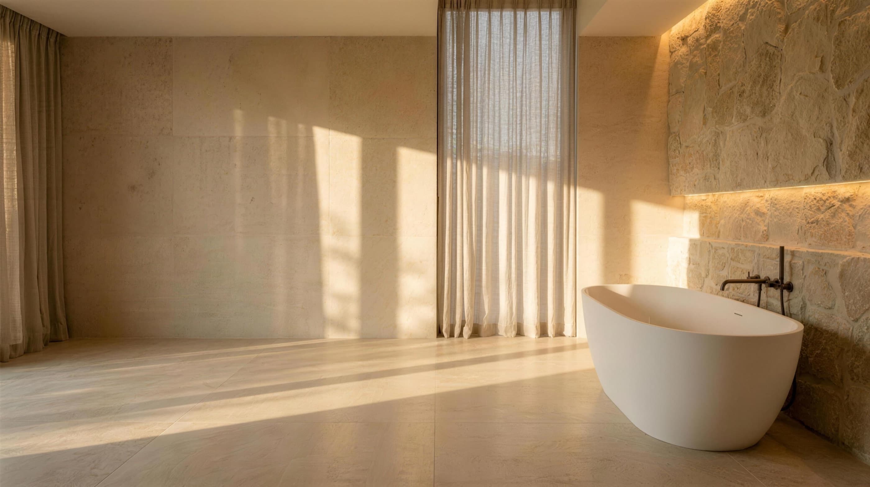 Modernes Bad in Naturstein, Sanitärinstallation von SaniTec